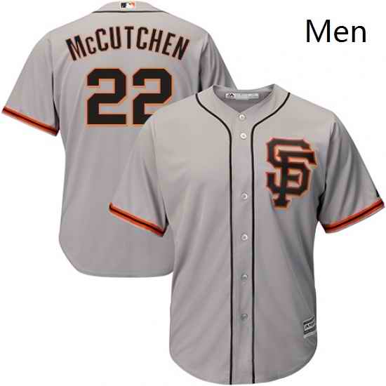 Mens Majestic San Francisco Giants 22 Andrew McCutchen Replica Grey Road 2 Cool Base MLB Jersey